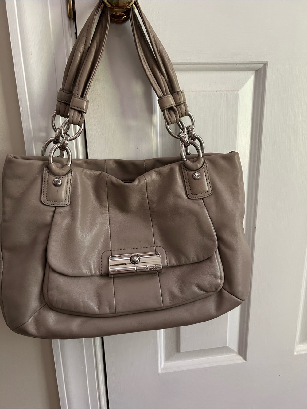 Coach Taupe Leather Shoulder Bag with Silver Hardware